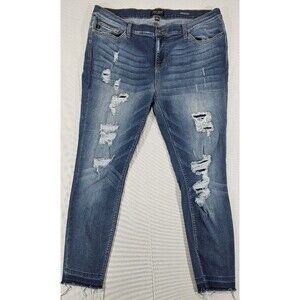 Judy Blue Jeans Womens 2XL Distressed Skinny Fit Mid Raw Hem Grunge Indie Sleaze